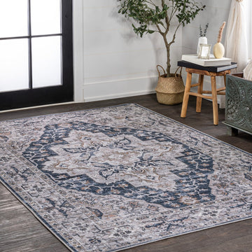 Didim Boho Gray Medallion Washable Area Rug